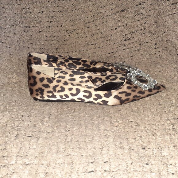 ZARA-RHINESTONE EMBELLISHED ANIMAL PRINT BALLET POINTED FLAT-Sz 39/8.5-Excellent - Picture 5 of 8